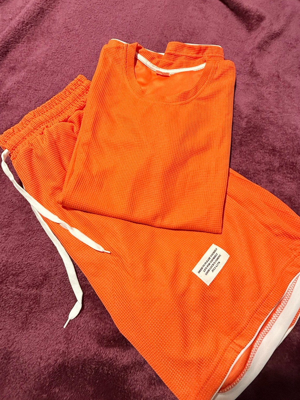 Amazon Essentials Men's Orange Waffle-Knit Athletic Shorts